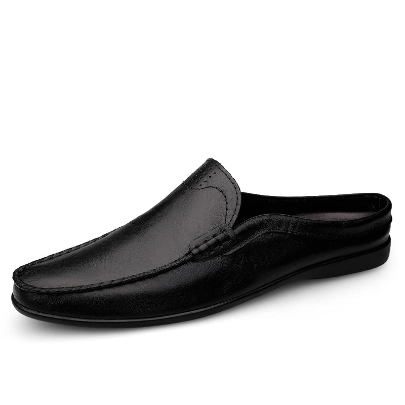 Italian Genuine Leather Men Slippers Luxury Loafers Moccasins Outdoor Non-slip Man Casual Shoes Summer Sandal Half Shoes For Men