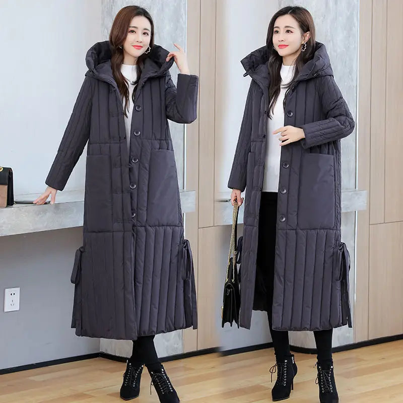 Winter 2026 New Korean Loose Women Jacket Down cotton Long Hooded Coat Thicken Parkas Female Loose Windproof Warm Overcoat