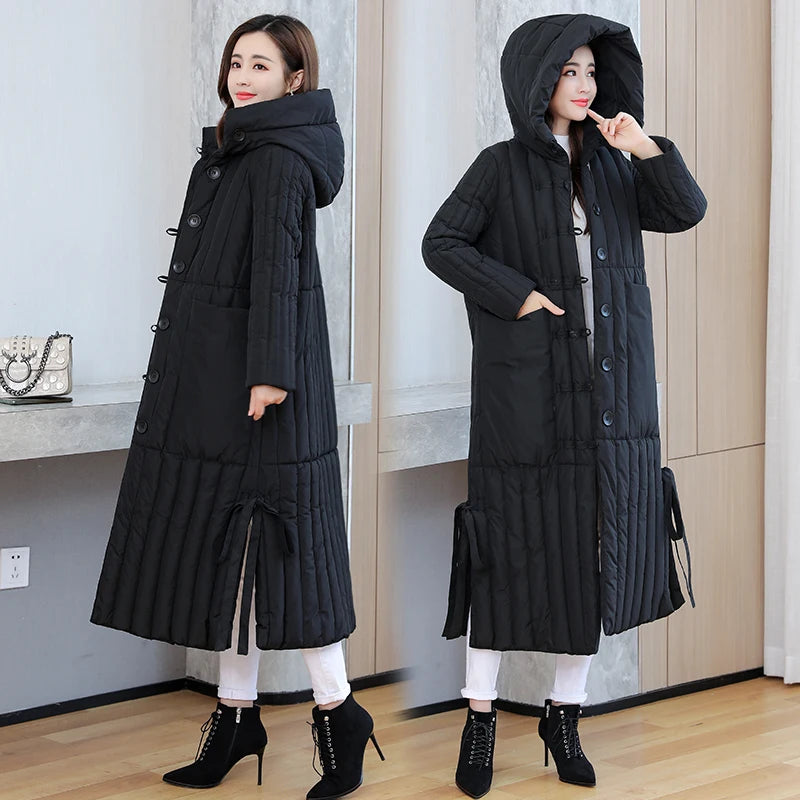 Winter 2026 New Korean Loose Women Jacket Down cotton Long Hooded Coat Thicken Parkas Female Loose Windproof Warm Overcoat