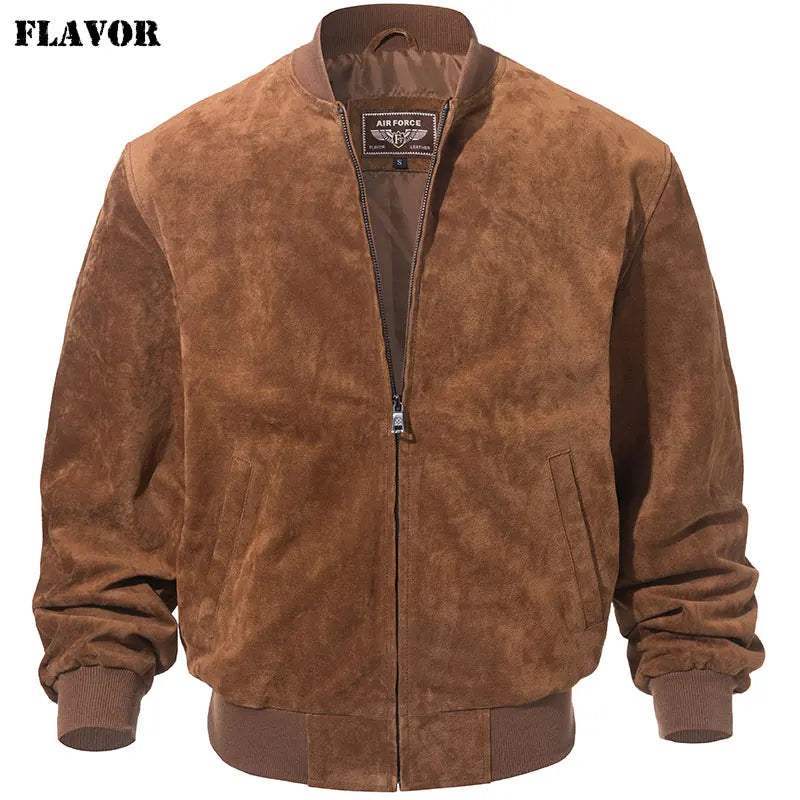 FLAVOR Men's Classic Real Pigskin Coat Genuine Baseball Leather Jacket