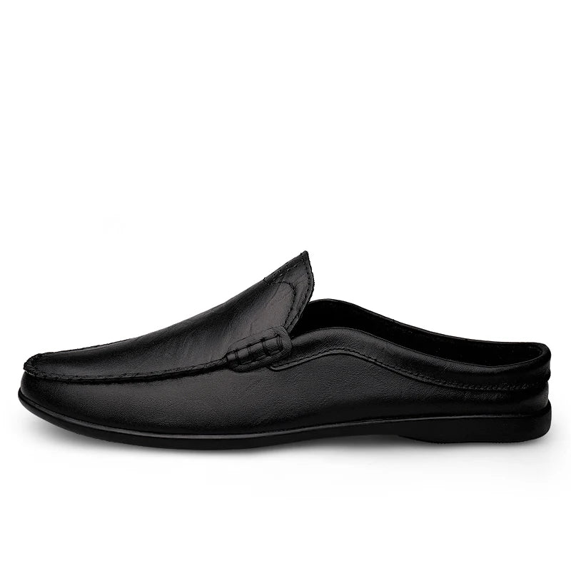 Italian Genuine Leather Men Slippers Luxury Loafers Moccasins Outdoor Non-slip Man Casual Shoes Summer Sandal Half Shoes For Men
