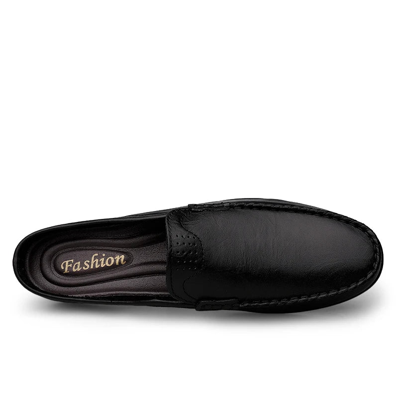 Italian Genuine Leather Men Slippers Luxury Loafers Moccasins Outdoor Non-slip Man Casual Shoes Summer Sandal Half Shoes For Men