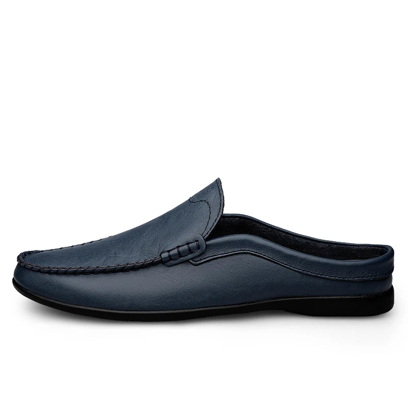 Italian Genuine Leather Men Slippers Luxury Loafers Moccasins Outdoor Non-slip Man Casual Shoes Summer Sandal Half Shoes For Men