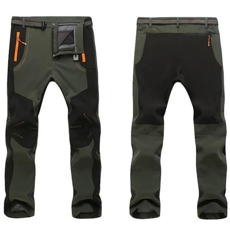 Winter Pants Men Outdoor Thicken Fleece Soft Shell Trousers Men Waterproof Windproof Warm Breathable Stretch Sports Cargo Pants