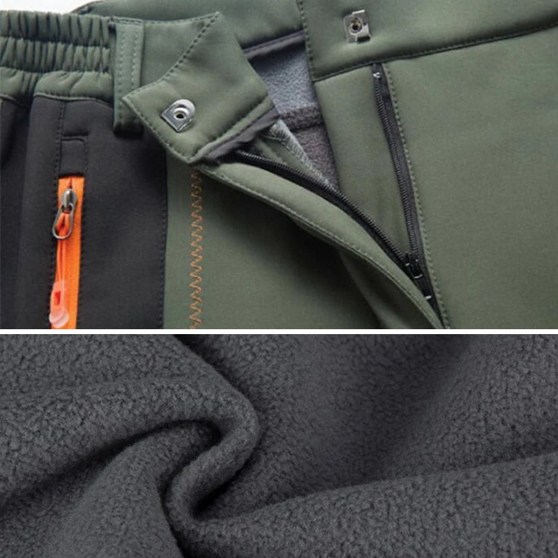 Winter Pants Men Outdoor Thicken Fleece Soft Shell Trousers Men Waterproof Windproof Warm Breathable Stretch Sports Cargo Pants