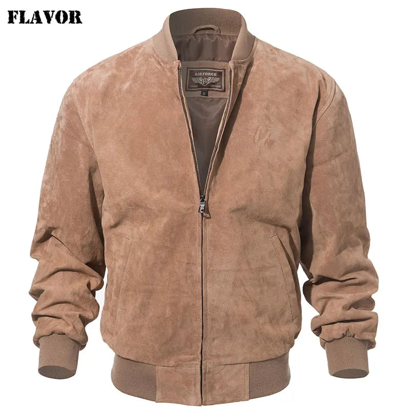 FLAVOR Men's Classic Real Pigskin Coat Genuine Baseball Leather Jacket