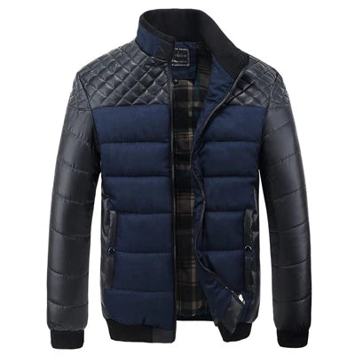 DIMUSI Winter Men Parkas Fashion Mens Cotton Thick Padded Jackets Male Casual PU Patchwork Design Outerwear Coats Clothing YA745