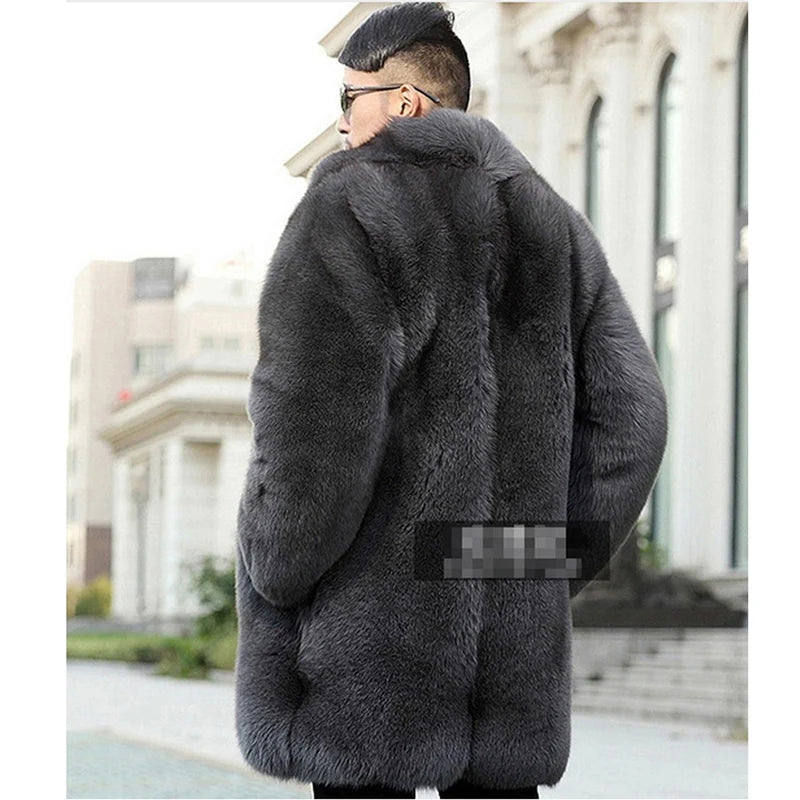 Fashion men's luxury big fur coat imitation fox fur coat long European and American men's windbreaker   Fur coat men jacket