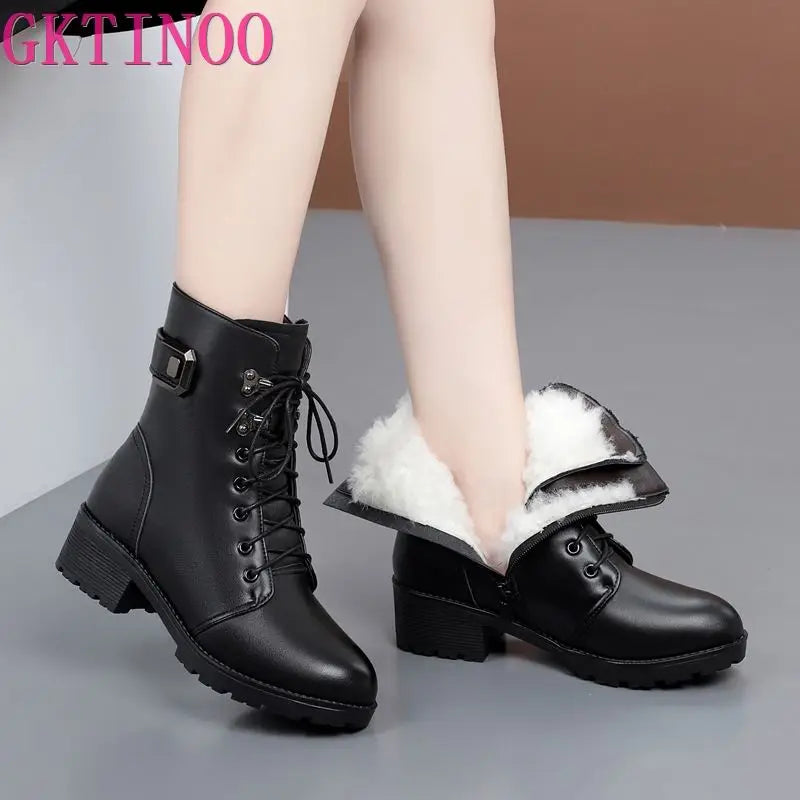 GKTINOO 2026 Winter Genuine Leather Boots Warm Plush Wool Boots Fashion Comfort Non-slip Women Boots Snow Shoes Large Size