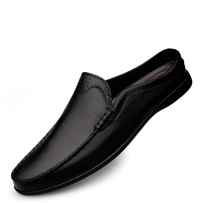 Italian Genuine Leather Men Slippers Luxury Loafers Moccasins Outdoor Non-slip Man Casual Shoes Summer Sandal Half Shoes For Men