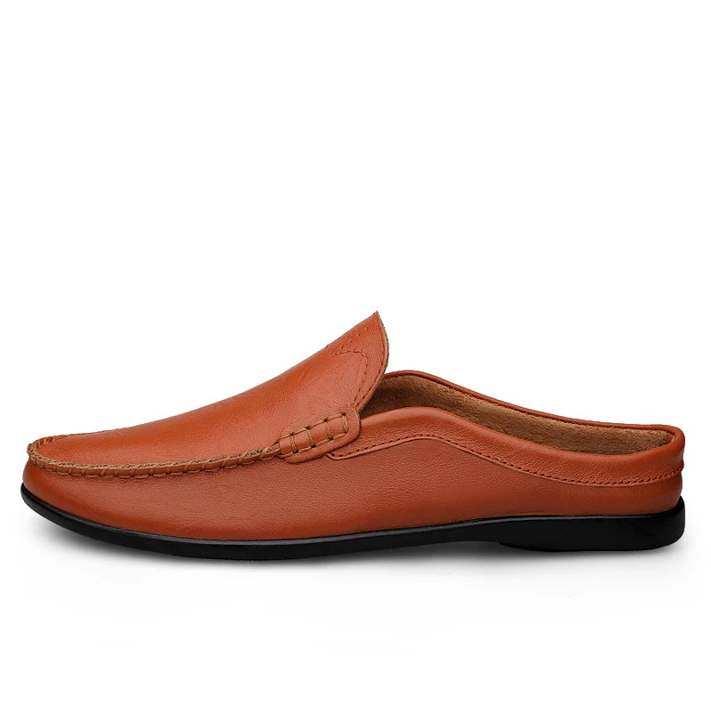 Italian Genuine Leather Men Slippers Luxury Loafers Moccasins Outdoor Non-slip Man Casual Shoes Summer Sandal Half Shoes For Men