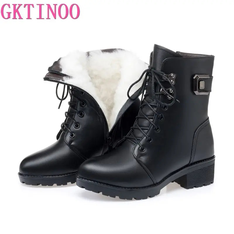 GKTINOO 2026 Winter Genuine Leather Boots Warm Plush Wool Boots Fashion Comfort Non-slip Women Boots Snow Shoes Large Size