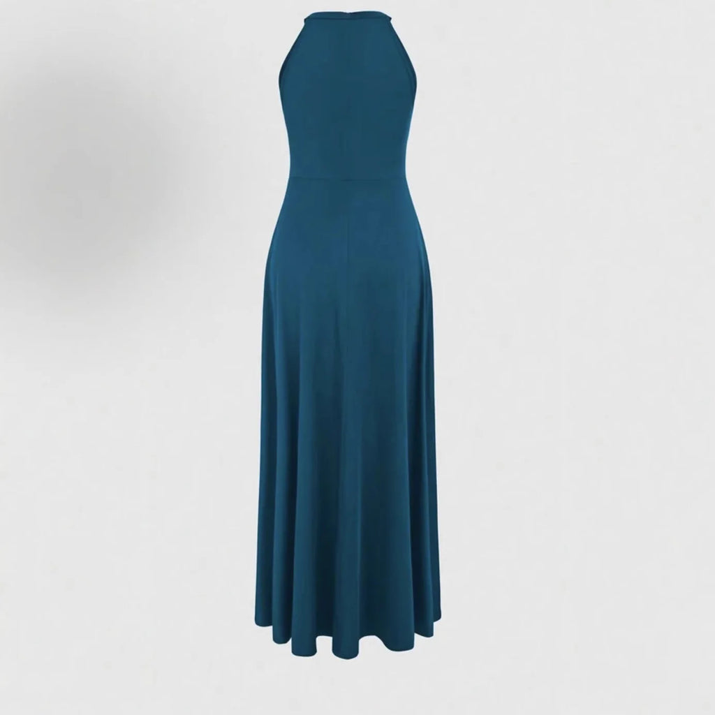 Solid Color High Neck Side Slit Long Evening Gown for Women - Slimming Elegant Formal Dress for Banquets and Parties