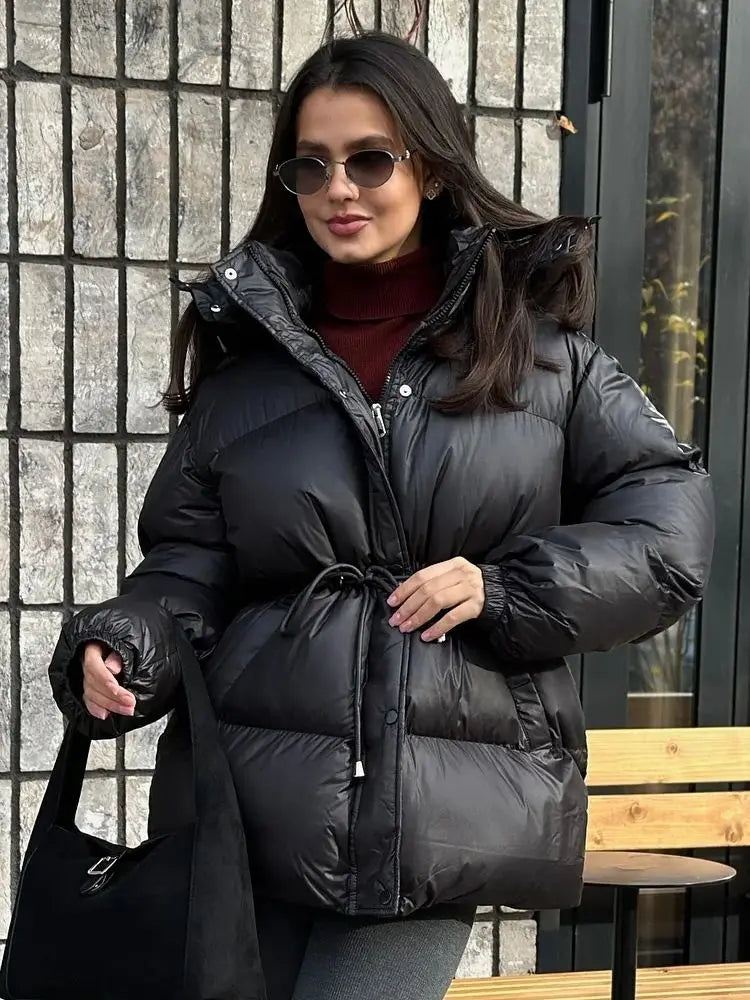 Women Fashion Brown Cotton Jacket Casual Lapel Single Breasted Pocket Loose Long Coat Lady Winter Daily Street Commute Outerwear