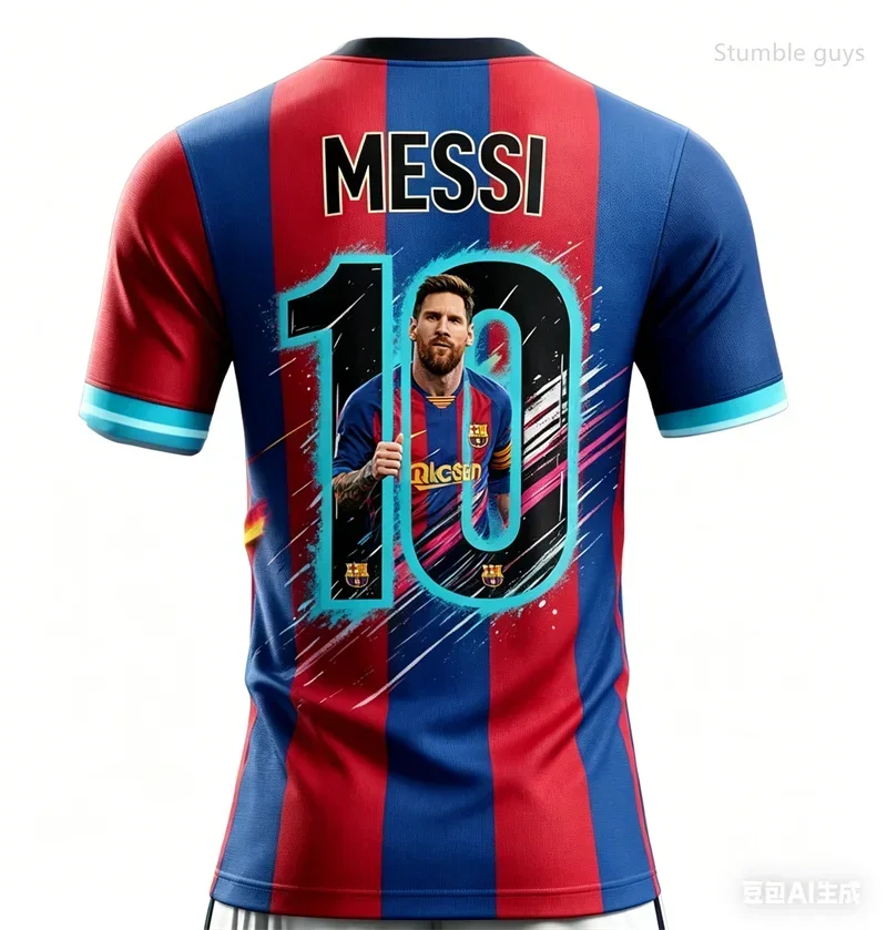 2026 Summer Men's Messi No.10 AI Printed Football Short Sleeve Jersey, Fashion Oversized Daily Outdoor T-shirt Tops