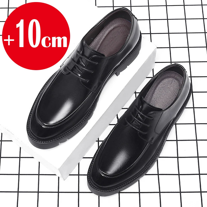 Mens Shoes 8-10cm Height Increasing Leather Shoes High Quality Casual Oes Hollow Out Leather Footwear Men's Business Dress Shoes