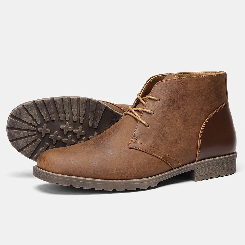 Luxury Mens Leather Boots British Business Dress Boots Retro Ankle Boots for Men Fashion Casual Boot Lace-Up Platform Boot Botas