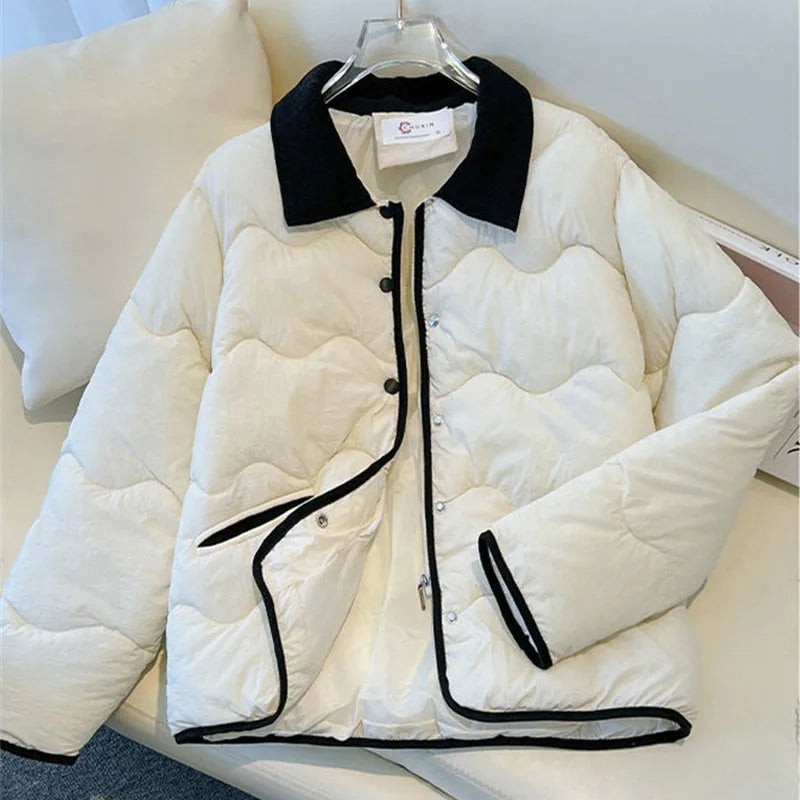 Fashion Women's Cotton Jacket 2025 New Autumn Winter Coat Parker Lightweight Warm Short Lapel Casual Outerwear Female Top