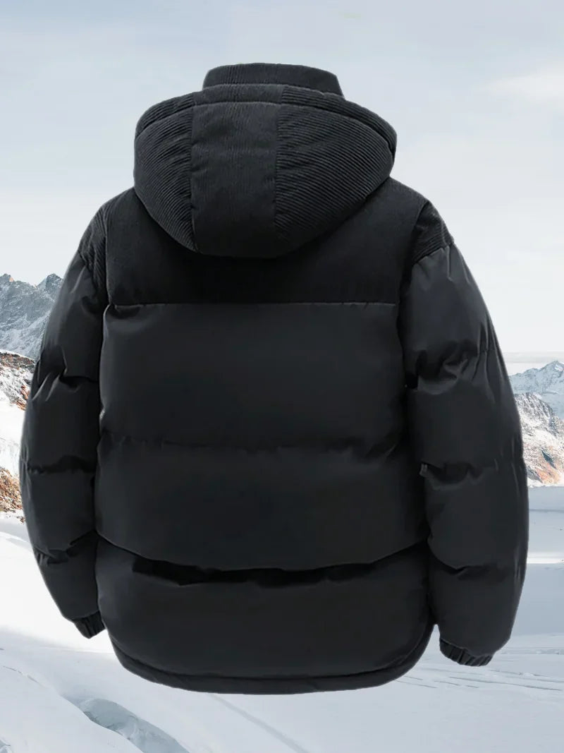 Men’s Winter Puffer Jacket Cotton Padded Warm Hooded Windbreaker Coat Outdoor Casual Thick Parka for Cold Weather Streetwear