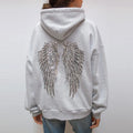 Casual Sequined Angel Wings Oversize Hoodie Women Loose Grey Long Sleeve Street Warm Pullover 2026 Autumn Lady Daily Wear New