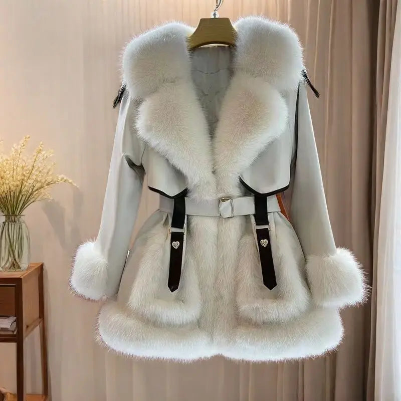 2023 New Autumn Winter with Fur Neighboring Fox Fur Grass Women's Coat Fashion Popular Down Cotton Coat Parker Coat Suede Trend