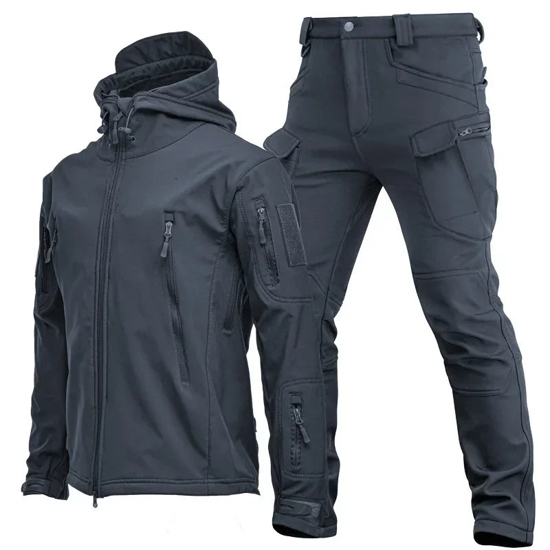 6XL Winter Clothes Sets Soft Shell Tactical Hooded Jacket Straight Cargo Pants Suits Waterproof Militarmy Combat Uniform