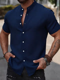 Men's Linen Solid Color Short Sleeved Shirt Hawaii Beach Fashionable Breathable Lightweight Top Blue White Black Pink