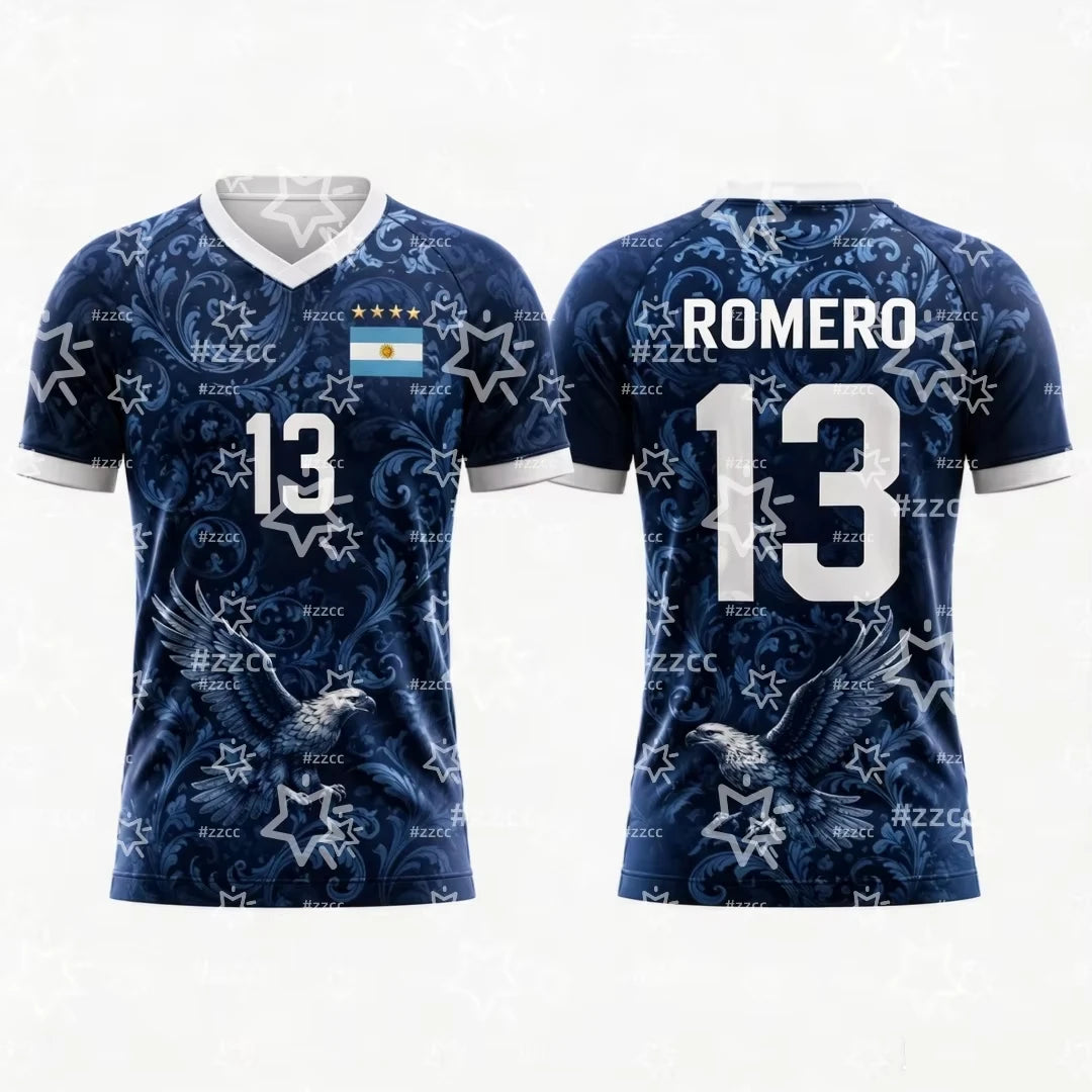 2026 Argentina Football Fan Gifts Messi No.10 Away Football Jersey Summer Sports Men's T-Shirt Children's Woman's Clothing Tee