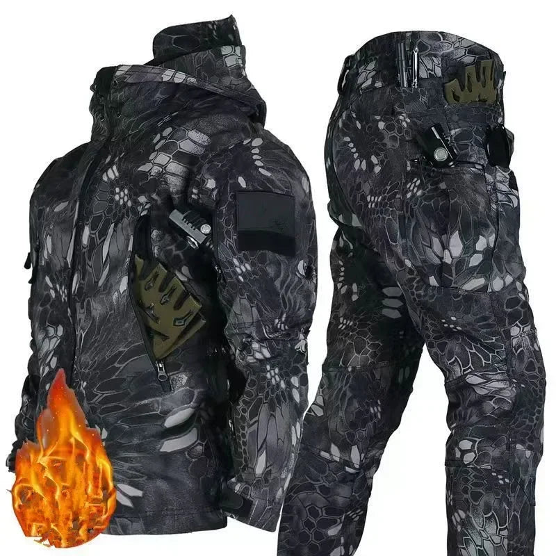 6XL Winter Clothes Sets Soft Shell Tactical Hooded Jacket Straight Cargo Pants Suits Waterproof Militarmy Combat Uniform