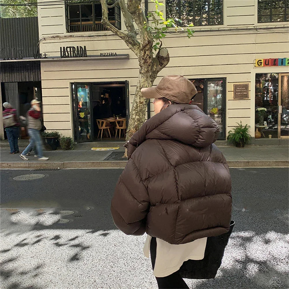 2025 Autumn Winter Coat Korean Fashion Thick Warm Parkas Loose Women Jacket Short Hooded Down Jacket Pink Jacket Outwear Tops