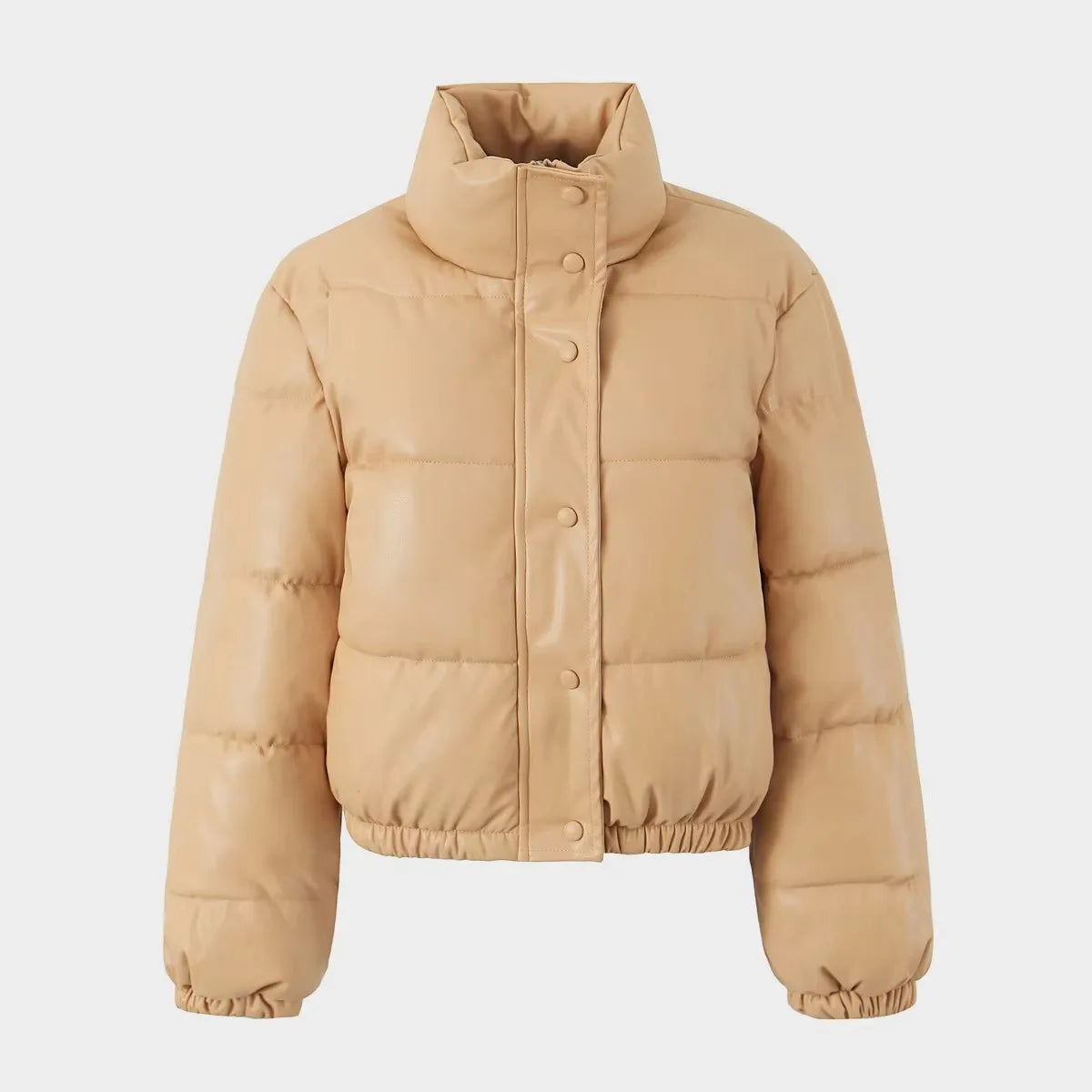 Winter women's thick warm jacket women's fashionable PU leather coat women's standing collar short warm bread jacket