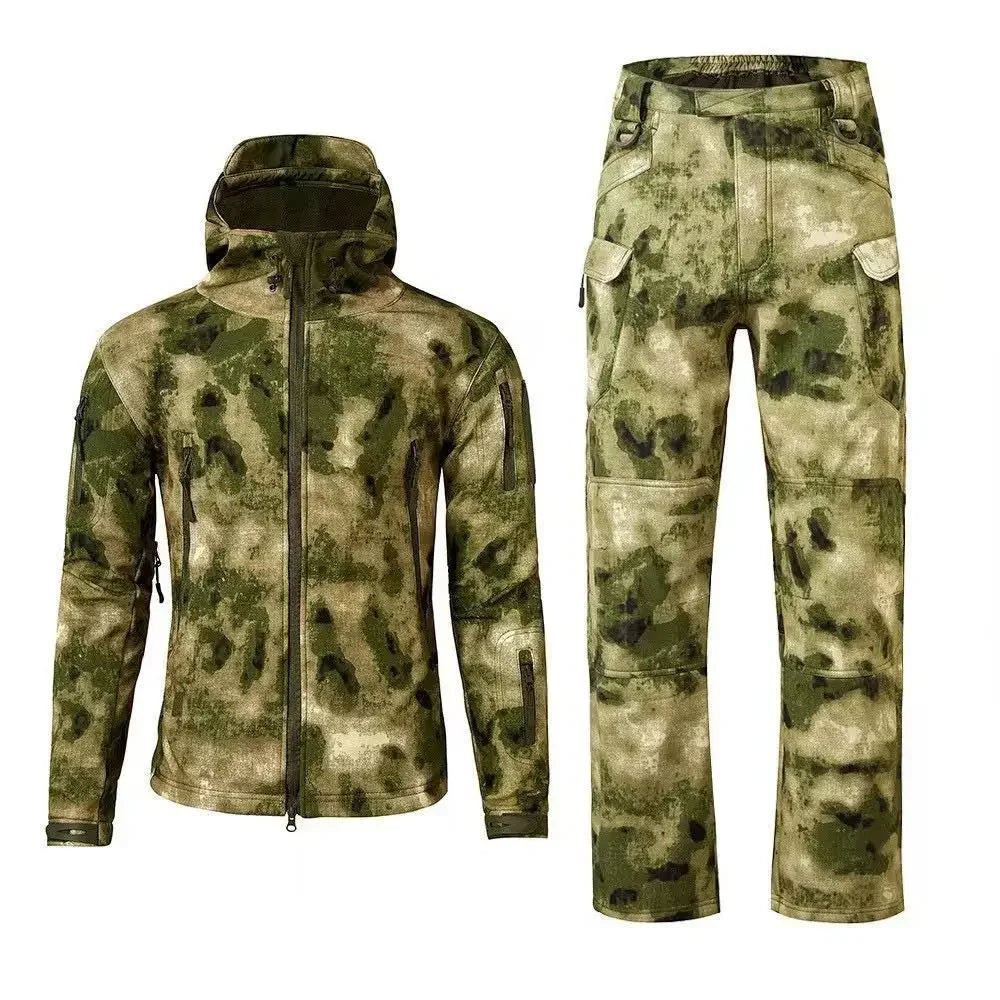 6XL Winter Clothes Sets Soft Shell Tactical Hooded Jacket Straight Cargo Pants Suits Waterproof Militarmy Combat Uniform