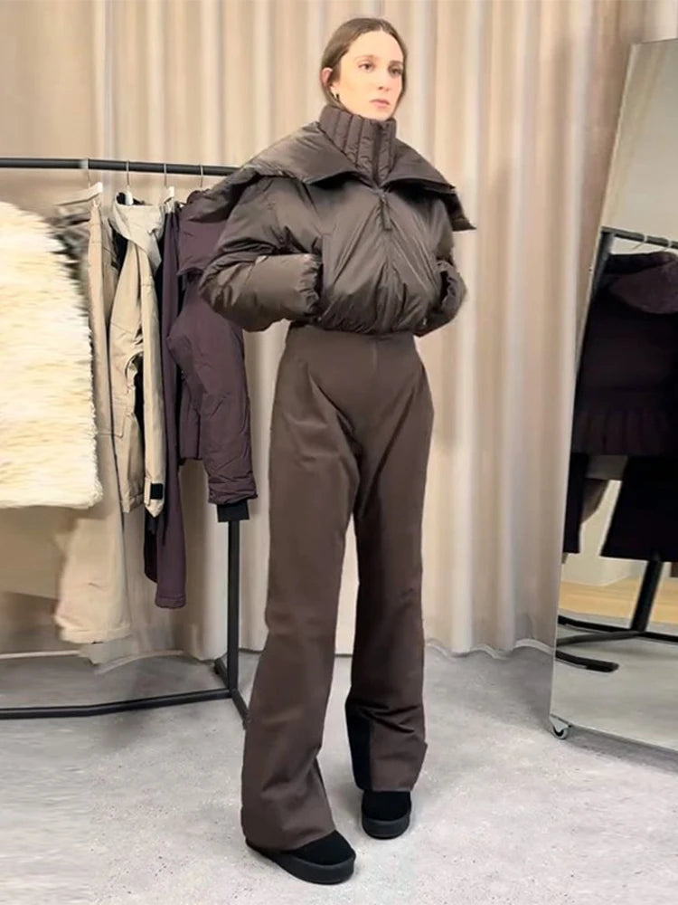 Cotton Padded Ski Jumpsuit Sets Women Zipper High Waist Windproof Outwear Wide Leg Snow 2025 Winter Sports Street Lady Skiwear