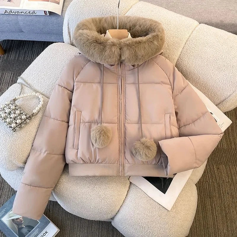 New 2025 Fashion High-end Elegant Women's Winter Parkas Coat  Long Sleeve Short Be All-match Ladies Down Cotton-padded Jacket