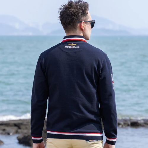 2024 New Solid Color Polo Shirts Men Thicken Stretch Cotton Polos Autumn Clothing Bruce&Shark Fashion Embroidered Men Basic Tops