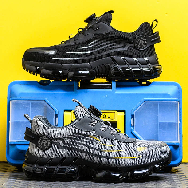 Air Cushion Safety Shoes For Men Shoes Rotating Button Anti-Smash Work Shoes Men Women Steel Toe Shoes Lightweight Safety Boots