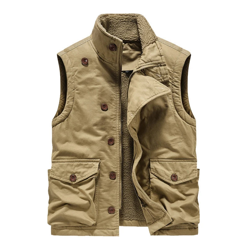 Autumn Winter Men's Fleece Warm Padded Vests Men Stand Collar  Army Tactical Waistcoats Men Windbreaker Sleeveless Jackets 6XL