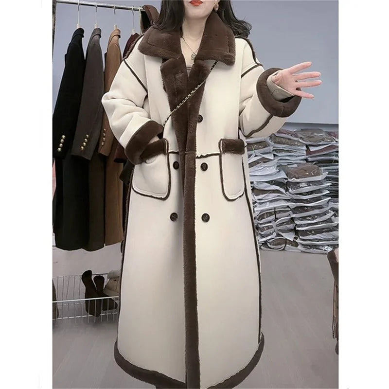 Faux Fur Coat For Women's Winter 2025 New Suede Lamb Fur Loose And Slimming Thicken Long fur Jacket wool Suede Velvet Coat Gray