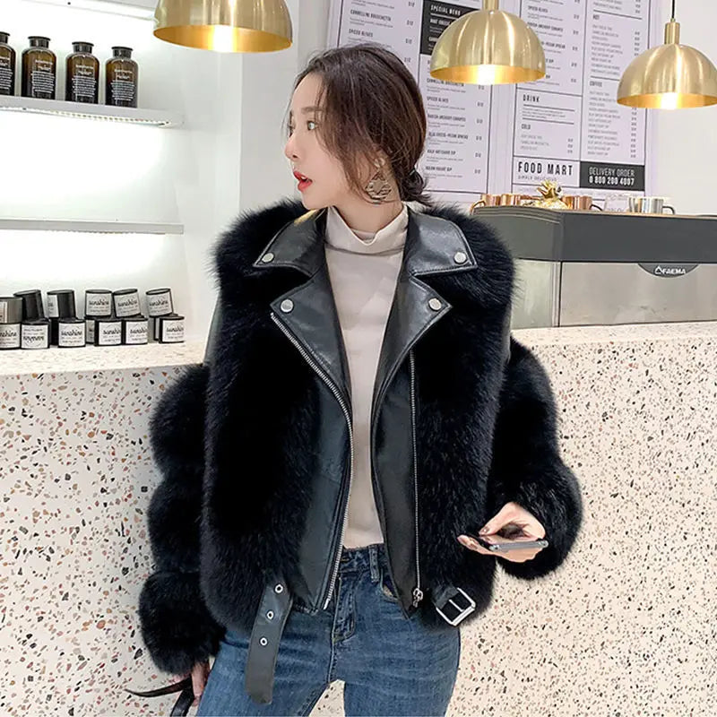 2024 Winter Chic Street Fashion Mid-length Spliced Faux Fur Coat Women Trendy Aesthetics Outfit Loose Outerwear Jackets