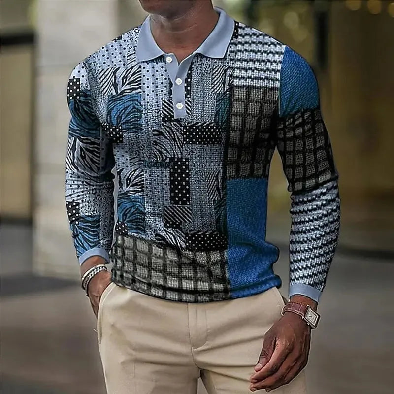 Men's Plaid Vintage Long Sleeve Polo Shirt Lapel Sports Leisure Outdoor Office Daily Wear Button Spring Autumn Winter