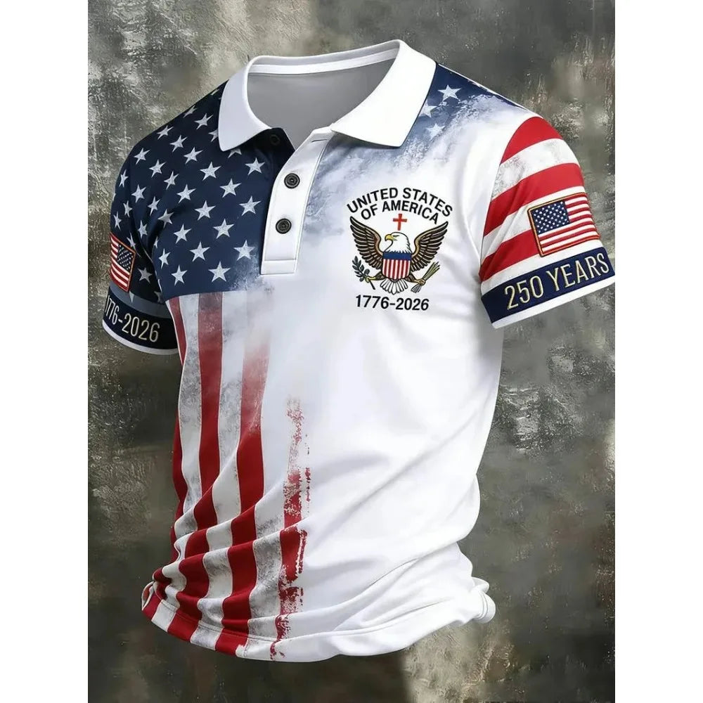 2026 New America 250th Anniversary Polo Shirt USA Flag 1776–2026 Patriotic Tees American Independence Day Clothes Fourth Of July