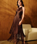 Elegant Halter Tassel Long Dress Women Fashion Hight Waist Slim Neck Hollow Solid Dress Cocktail Robe Sexy Fashion Evening Gown