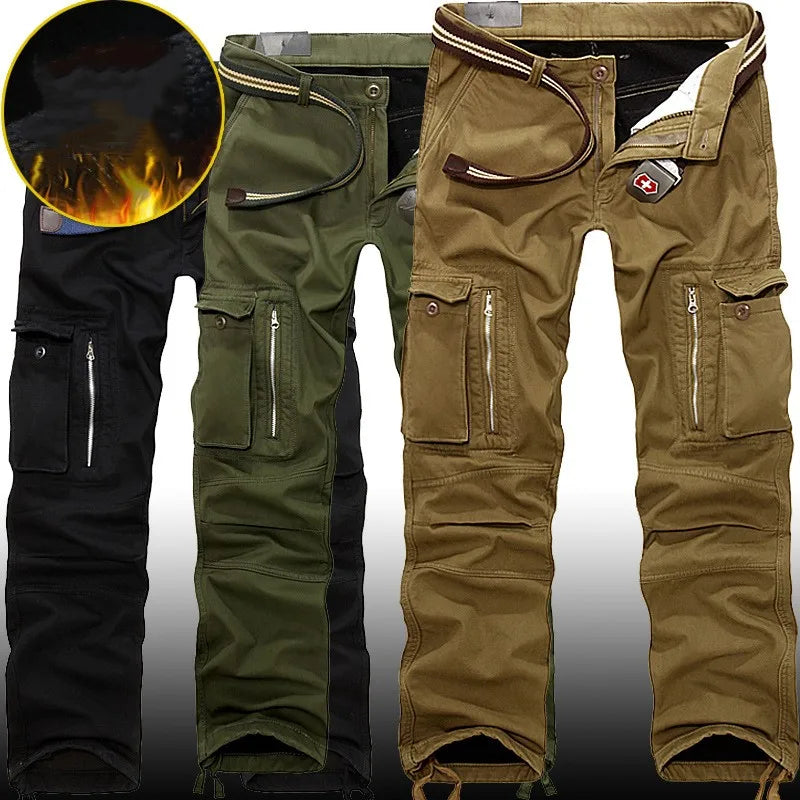 Winter Military Thick Fleece Cargo Pants Men Multi-pockets Baggy Cotton Casual Overalls Army Tactical Long Trousers Plus Size 40