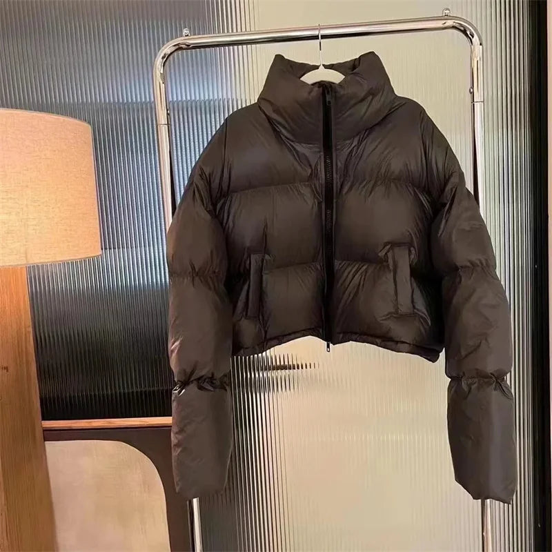 2024 Women Fashion Stand Puffer Jacket Winter Lady Long Sleeves Cotton Padded Outwear Korean Female Short Down Cotton Tops Coat