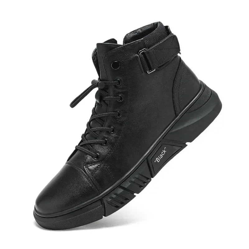 2024 Autumn Winter Fashion Men's Ankle Boots PU Leather High Quality Comfortable Black Leather Platform Casual Shoes