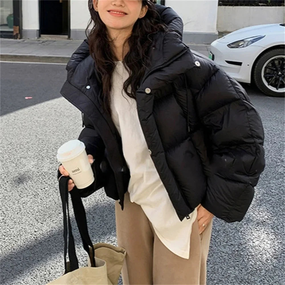 2025 Autumn Winter Coat Korean Fashion Thick Warm Parkas Loose Women Jacket Short Hooded Down Jacket Pink Jacket Outwear Tops