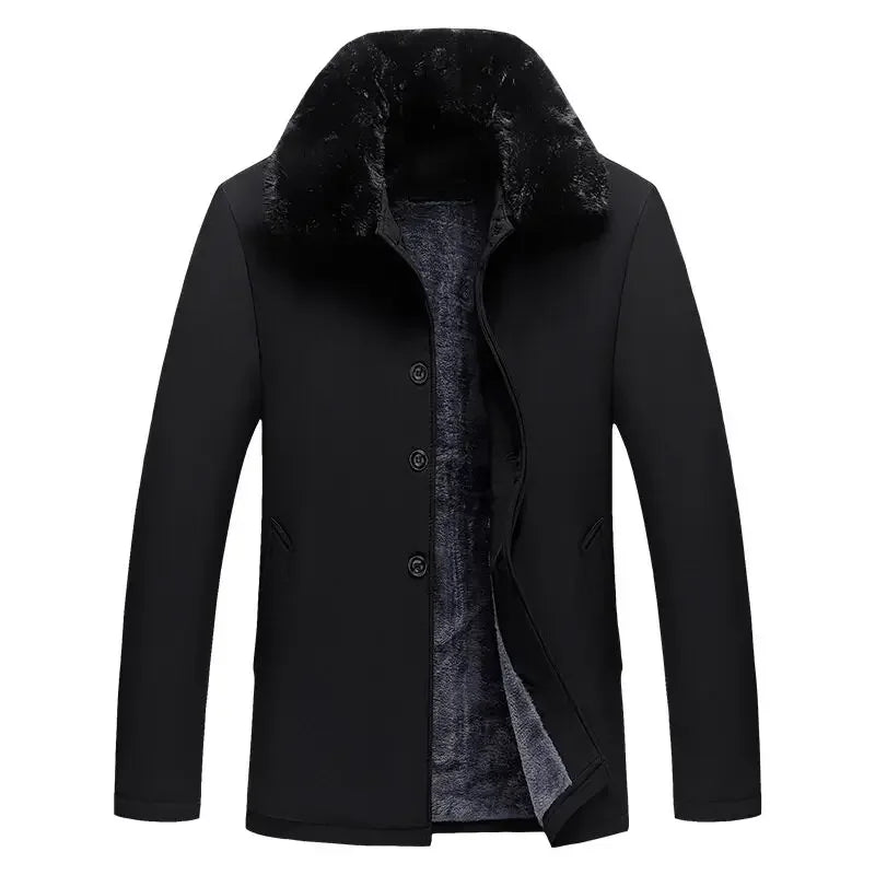 Men Parker Thick Warm Streetcoat Cotton Coat Jacket Winter Coat Fashion Fur Collar Solid Color Men Zipper Winter Coat Men's New