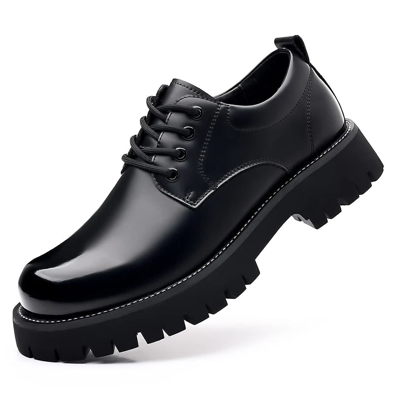Classic Trends Spring Outdoor Men's Leather Shoes Platform Oxfords Male Derby Shoes Casual  Mens Lace Up Thick Soled Work Shoes