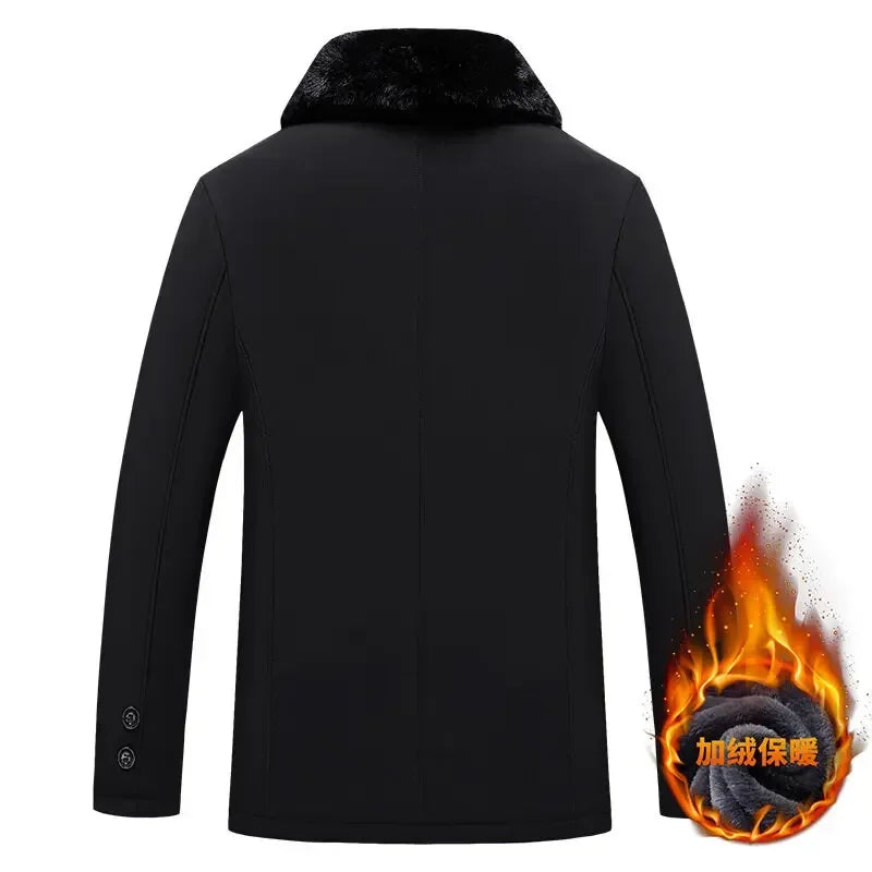 Men Parker Thick Warm Streetcoat Cotton Coat Jacket Winter Coat Fashion Fur Collar Solid Color Men Zipper Winter Coat Men's New