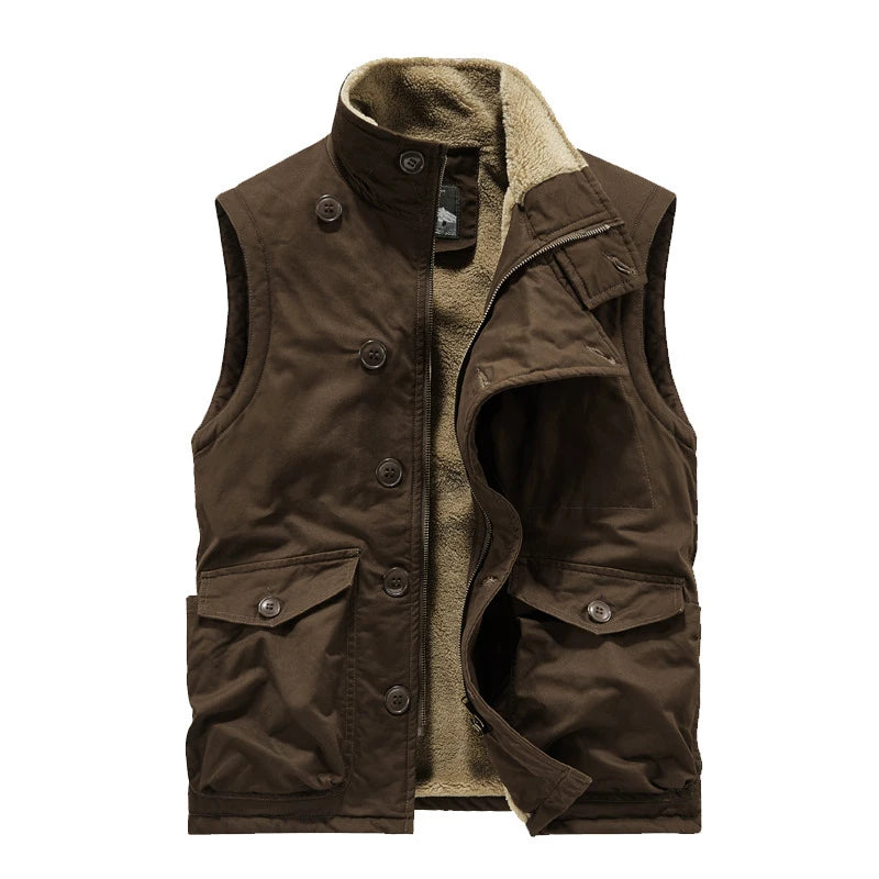Autumn Winter Men's Fleece Warm Padded Vests Men Stand Collar  Army Tactical Waistcoats Men Windbreaker Sleeveless Jackets 6XL
